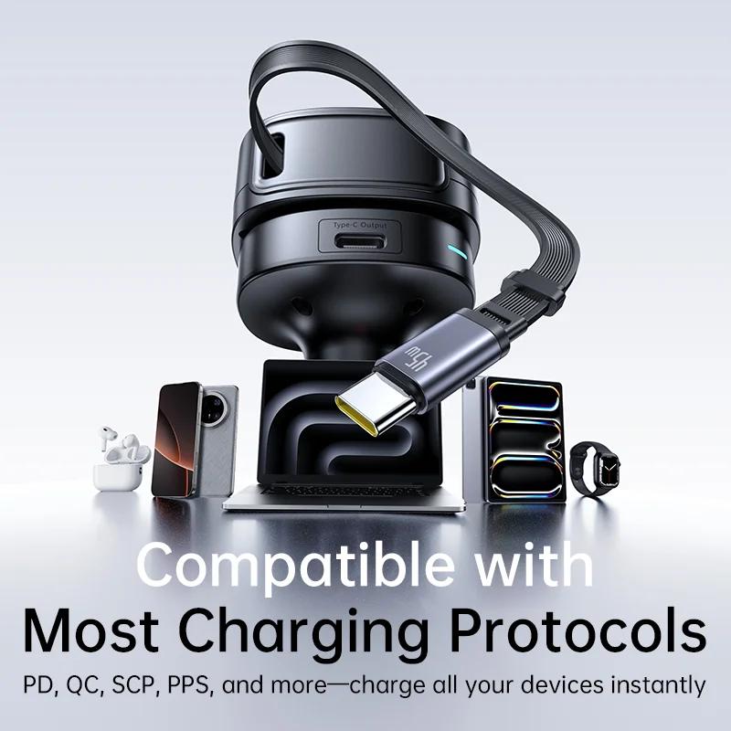 INCARCATOR auto Baseus PrimeTrip VR1, Quick Charge 60W, 1 x USB, 2 x USB Type-C, pt. bricheta auto, cablu retractabil, negru "C00069001121-00" - 6932172690274