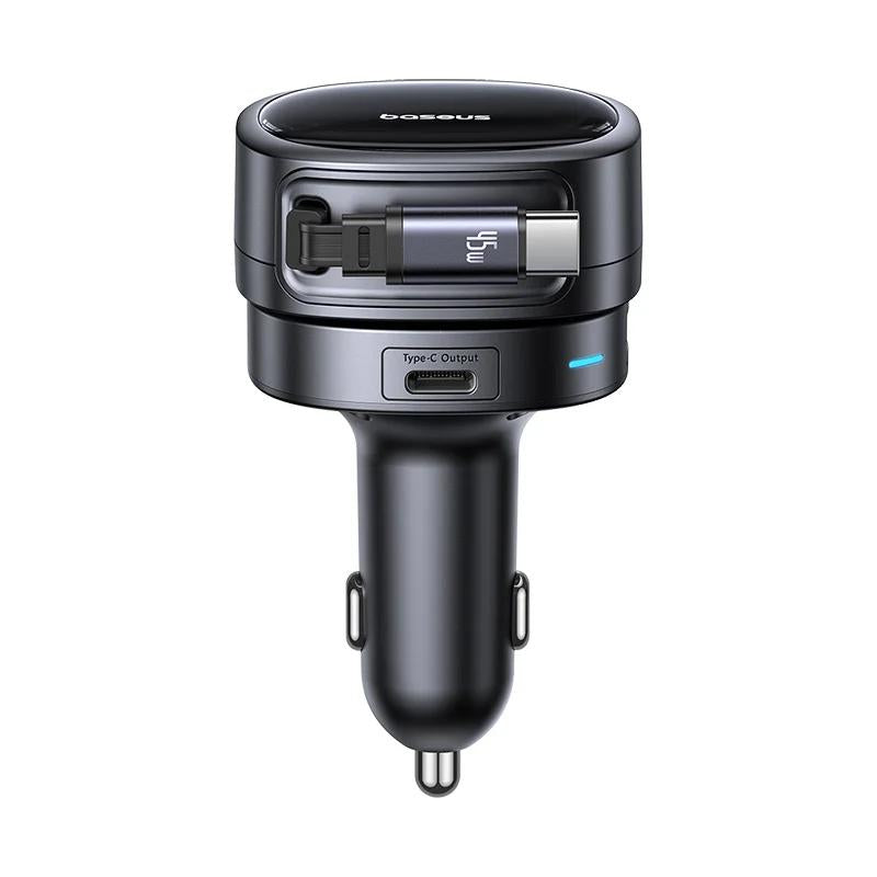 INCARCATOR auto Baseus PrimeTrip VR1, Quick Charge 60W, 1 x USB, 2 x USB Type-C, pt. bricheta auto, cablu retractabil, negru "C00069001121-00" - 6932172690274