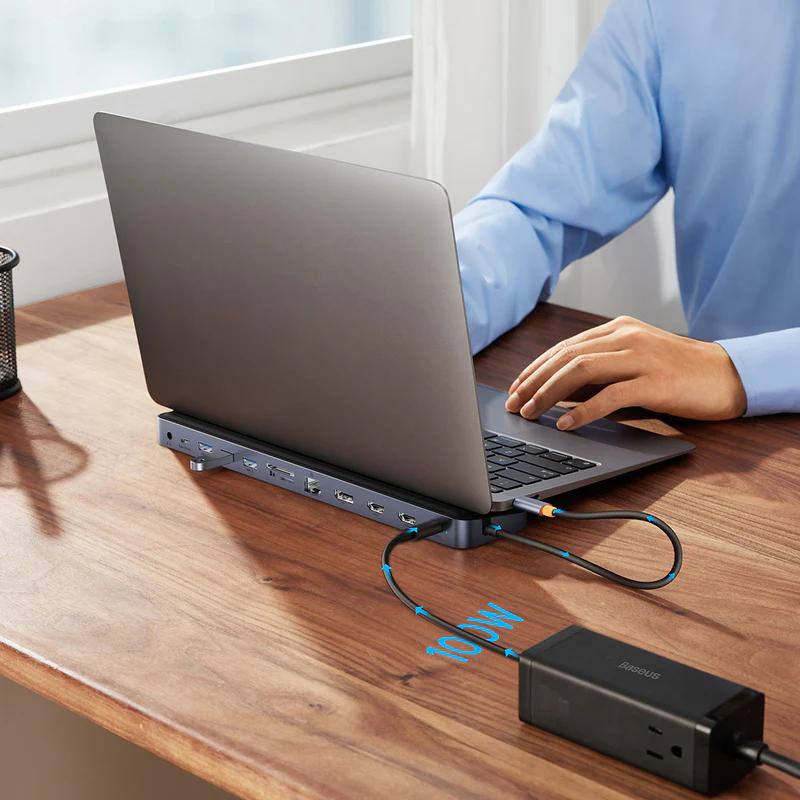 DOCKING Station Baseus EliteJoy Gen2 12-in-1, conectare PC USB-C,HDMIx2,USB3.0x3,PDx1,DPx1,SD/TFx1,RJ45x1,Type-C Datax1,jack 3.5mmx1, gri "WKSX030213" - 6932172613877