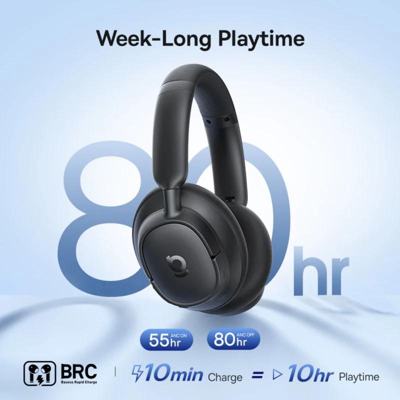 CASTI Baseus Bowie Bass BH1 NC Wireless Noise Cancelling, over ear, 40mm Dynamic Drivers, autonomie 80 ore, microfon pe casca, conectare prin Bluetooth 6.0, negru "A0203703" (timbru verde 0.18 lei) - 6932172696993