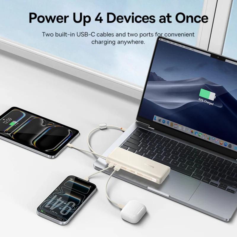 POWER BANK Baseus EnerFill FC41, display, cablu integrat retractabil 2 x USB Type-C, capacitate 20000mAh 100W, alb "E0028N04" - 6942521201815
