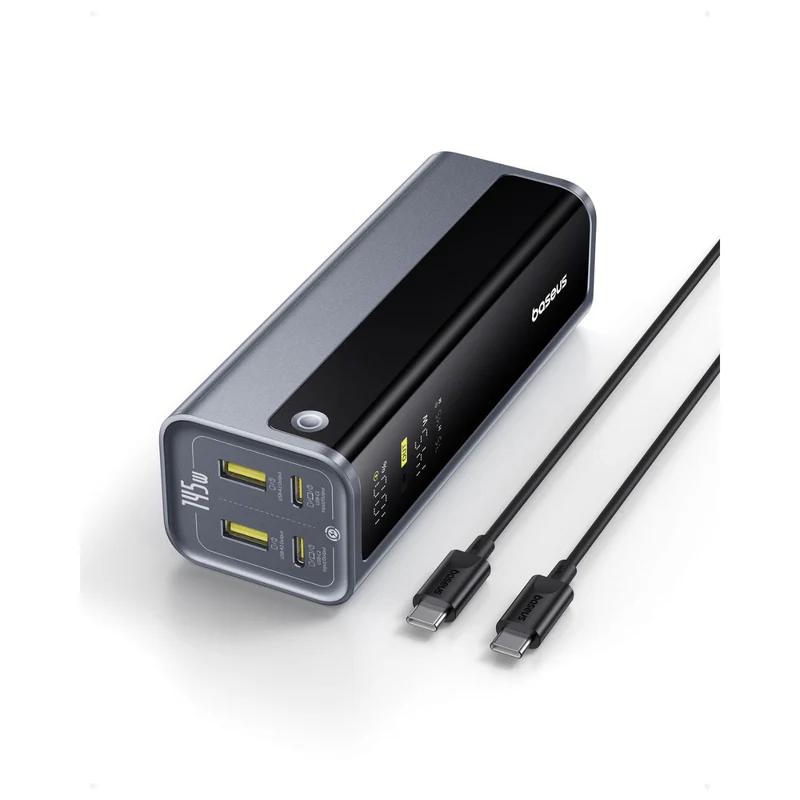POWER BANK Baseus EnerGeek GP12, 20800mAh, 2 x USB Type-C, 2 x USB, 145W, display, include cablu USB Type-C la USB Type-C 1m, negru, "P10082109813-00" - 6932172687571