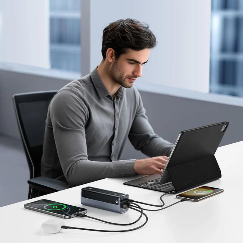 POWER BANK Baseus EnerGeek GP12, 20800mAh, 2 x USB Type-C, 2 x USB, 145W, display, include cablu USB Type-C la USB Type-C 1m, negru, "P10082109813-00" - 6932172687571