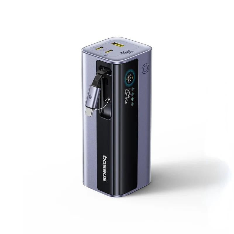 POWER BANK Baseus EnerGeek GR11, 20000mAh, 145W, 2 x USB Type-C, 1 x USB, cablu integrat USB Type-C, display, gri, "E0027B01" - 6932172691738