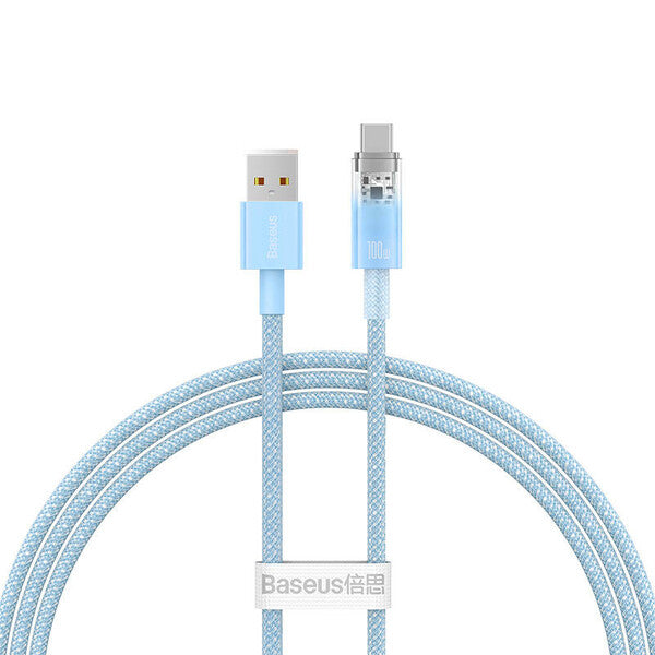 CABLU alimentare si date Baseus Explorer, Fast Charging Data Cable pt. smartphone, USB la USB Type-C 100W, senzor de temperatura, braided, 2m, albastru "CATS010503" - 6932172629175