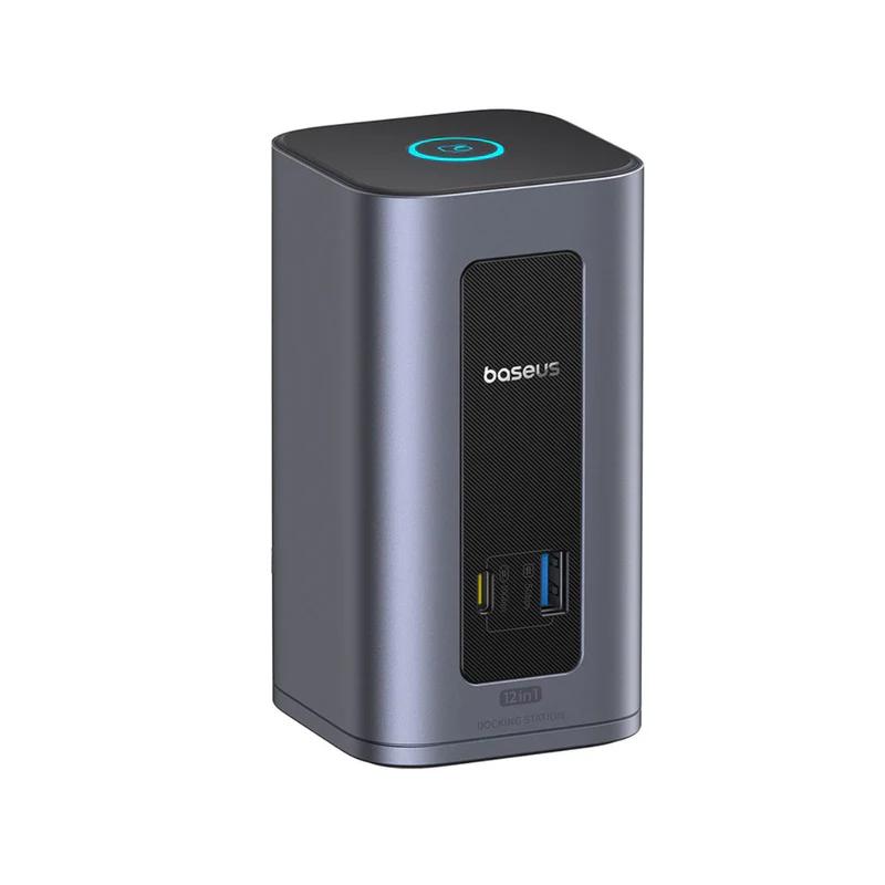DOCKING Station Baseus Nomos NU1 Air Spacemate 12-in-1, conectare PC USB-C, 2xHDMI 2K@60,2xDP2K@60,2xUSB-C (10Gbps),2xUSB-A 5Gb,2xUSB-A,RJ45,PD 100W, gri "B0114400" - 6953156210981