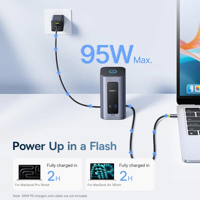 DOCKING Station Baseus Nomos NU1 Air Spacemate 12-in-1, conectare PC USB-C, 2xHDMI 2K@60,2xDP2K@60,2xUSB-C (10Gbps),2xUSB-A 5Gb,2xUSB-A,RJ45,PD 100W, gri "B0114400" - 6953156210981