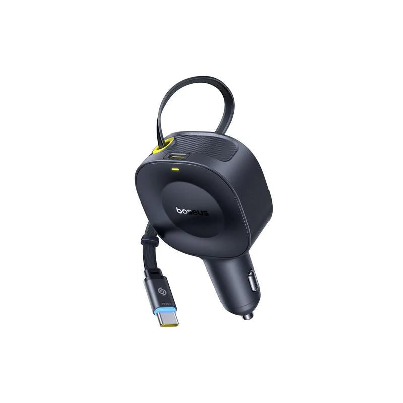 INCARCATOR auto Baseus PrimeTrip VR2, Quick Charge 30W, 1 x USB Type-C, cablu retractabil integrat 1 x USB Type-C, pt. bricheta auto, negru "C0206400" - 6932172692216