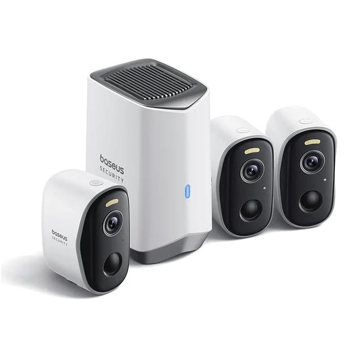 CAMERA IP Exterior Baseus N1, KIT 3 camere 2K + statie, 2304 x 1296, acumulator integrat, unghi pana la 145 grade, IP67, dist. IR 30 m, tip lentila fixa 3 mm, 3 Mpx, wireless, slot SD card, "S0TW012131" (timbru verde 0.8 lei) - 6932172671648