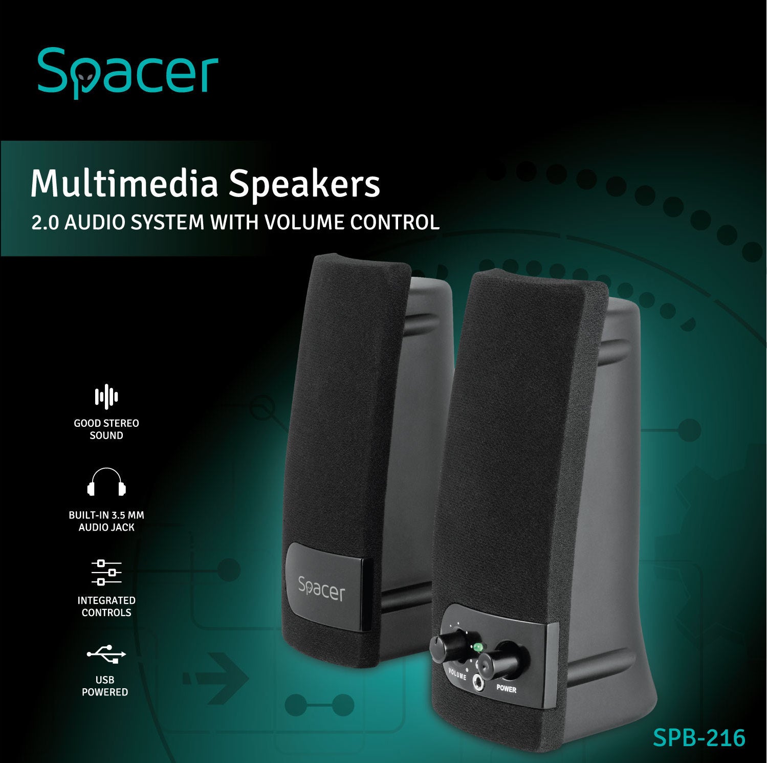 BOXE SPACER 2.0, RMS: 6W (2 x 3W), control volum, mufa casti, USB power, black, "SPB-216" /43501556