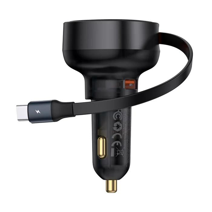 INCARCATOR auto Baseus Enjoyment Pro, 1 x USB Type-C cablu retractabil, 1 x USB , total output 60W, pt. bricheta auto, negru "C00057800111-00" - 6932172635817