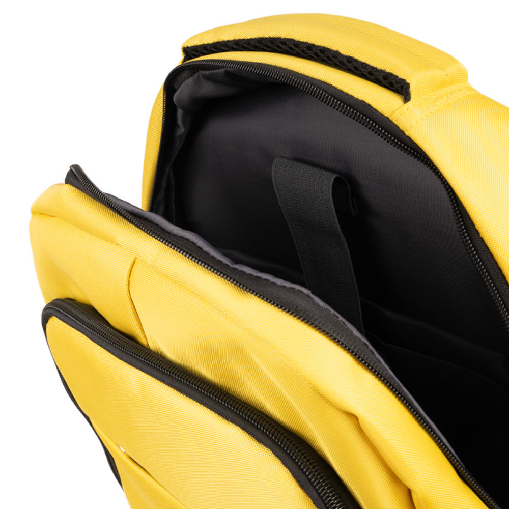 RUCSAC IGGY RIDER, pt. notebook de max. 15.6", 2 compartimente, buzunar frontal, troler strap, water-resistant, poliester, galben/negu, "IGBP-RIDER"