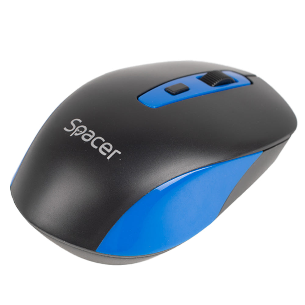 MOUSE Spacer, PC sau NB, wireless, 2.4GHz, optic, 1600 dpi, butoane/scroll 4/1, negru cu albastru, baterii incluse 2x AAA, ambalaj blister "SPMO-WS01-BKBL"