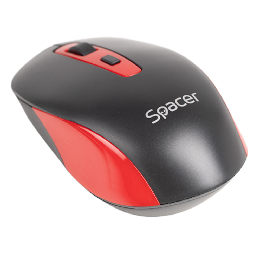 MOUSE Spacer, PC sau NB, wireless, 2.4GHz, optic, 1600 dpi, butoane/scroll 4/1, negru cu rosu, baterii incluse 2x AAA, ambalaj blister, "SPMO-WS01-BKRD"