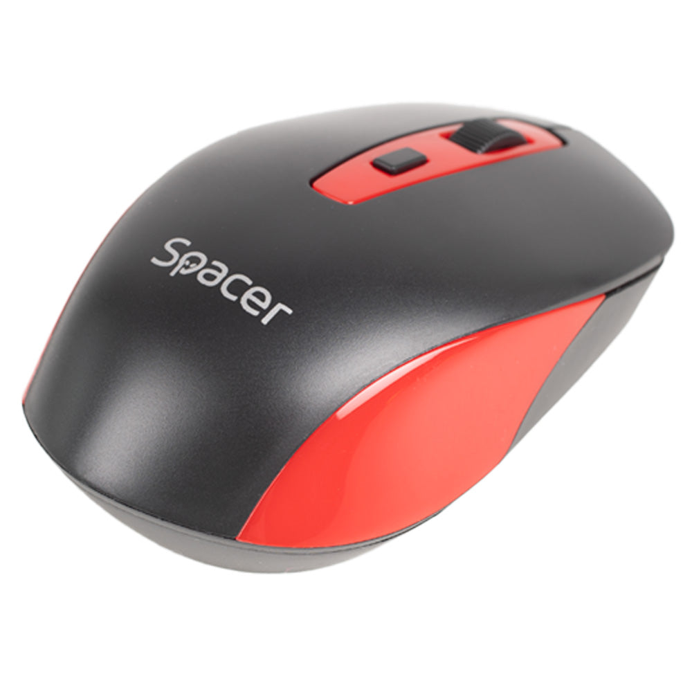 MOUSE Spacer, PC sau NB, wireless, 2.4GHz, optic, 1600 dpi, butoane/scroll 4/1, negru cu rosu, baterii incluse 2x AAA, ambalaj blister, "SPMO-WS01-BKRD"