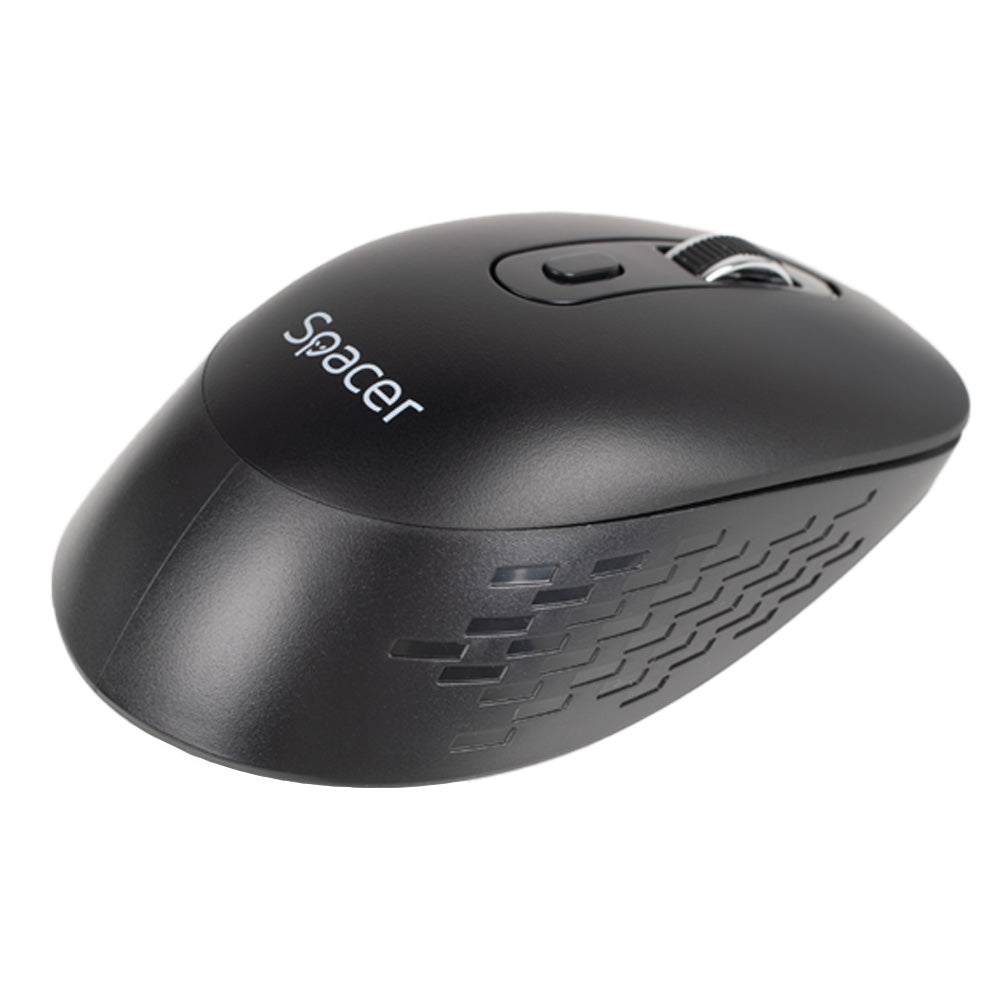 MOUSE Spacer, PC sau NB, wireless, 2.4GHz + Bluetooth 5.1, optic, max.1600 dpi, butoane/scroll 6/1,buton ON/OFF, click silentios S/D, negru,baterii AAAx2 incluse, "SPMO-WS02-BT"