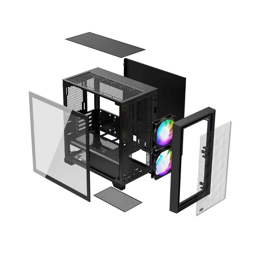 CARCASA PCCOOLER, Mini Tower, mATX, fara sursa, sticla securizata, 2 ventilatoare incluse, iluminare ARGB, negru, USB 3.2 gen 2 x 2, mic, audio, "C3D310 ARGB BK"