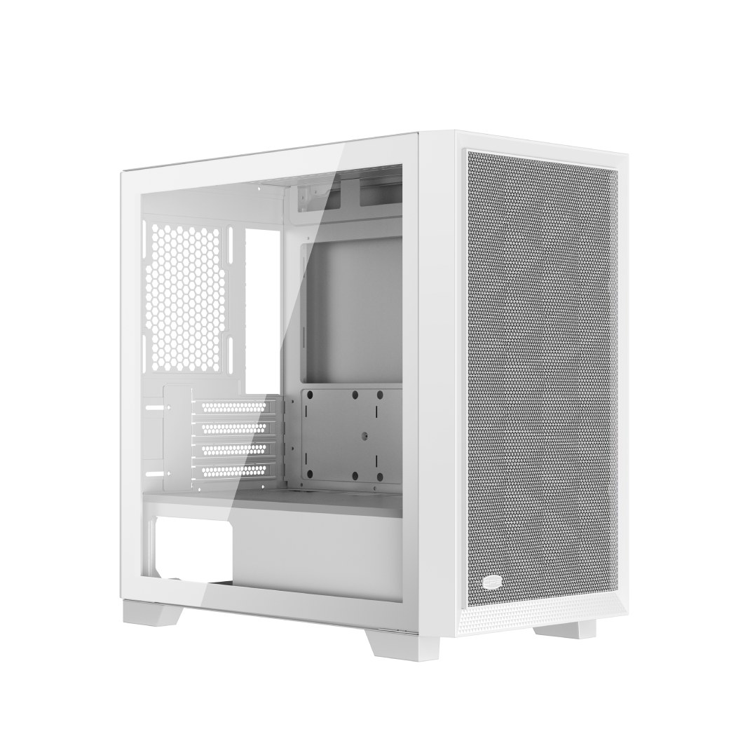 CARCASA PCCOOLER, Mini Tower, mATX, fara sursa, sticla securizata, 2 ventilatoare incluse, iluminare ARGB, alb, USB 3.2 gen 2