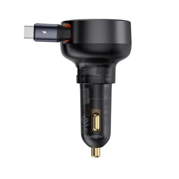 INCARCATOR auto Baseus Enjoyment Pro, 1 x USB Type-C cablu retractabil, 1 x USB , total output 60W, pt. bricheta auto, negru "C00057800111-00" - 6932172635817