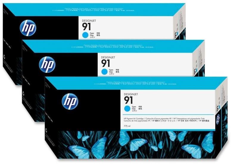 Tri-Pack Original HP Cyan, nr.91, pentru DesignJet Z6100, 3x775ml, 