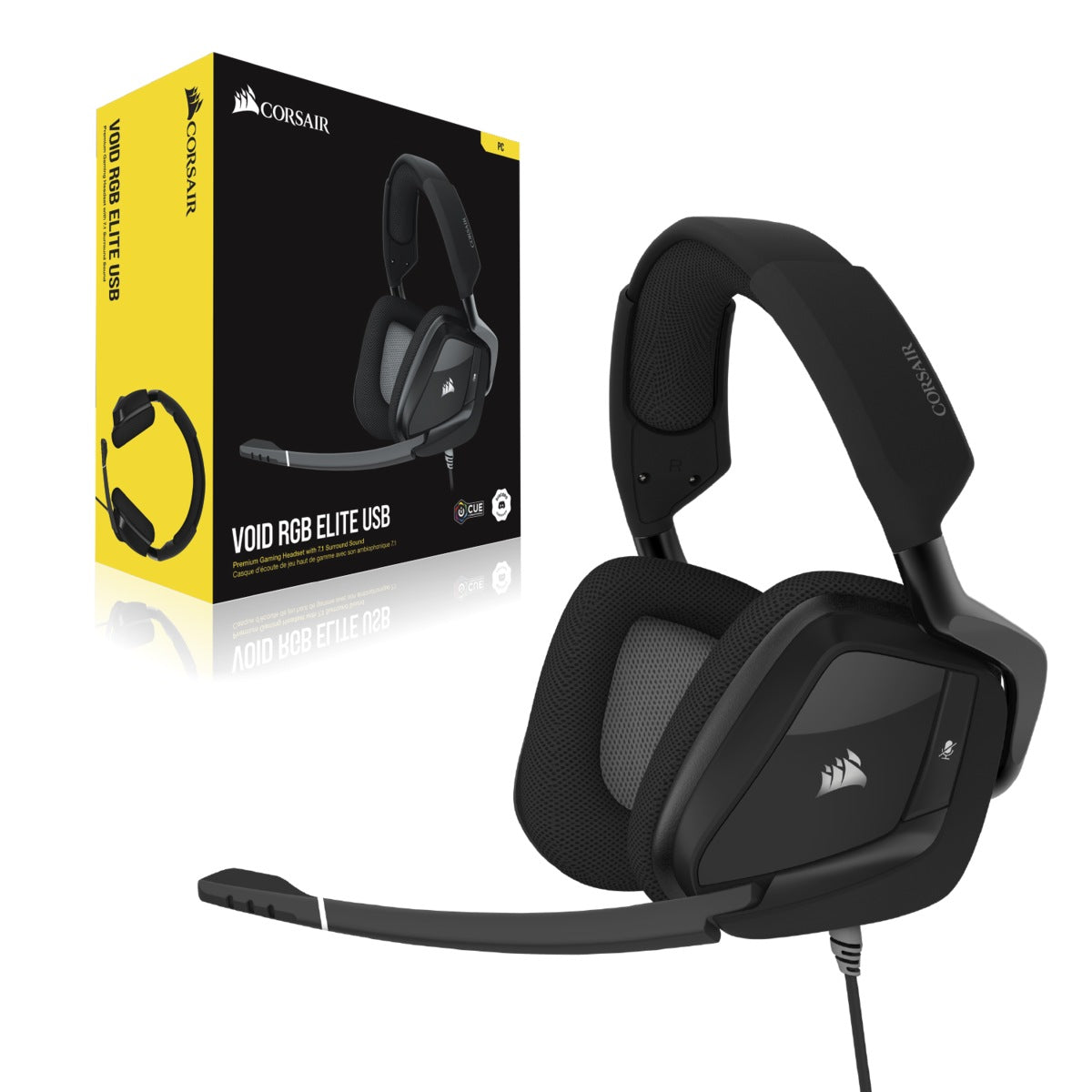 CASTI Corsair, "Void RGB Elite", cu fir, gaming, utilizare multimedia, microfon pe brat, conectare prin USB 2.0, negru, "CA-9011203-EU"