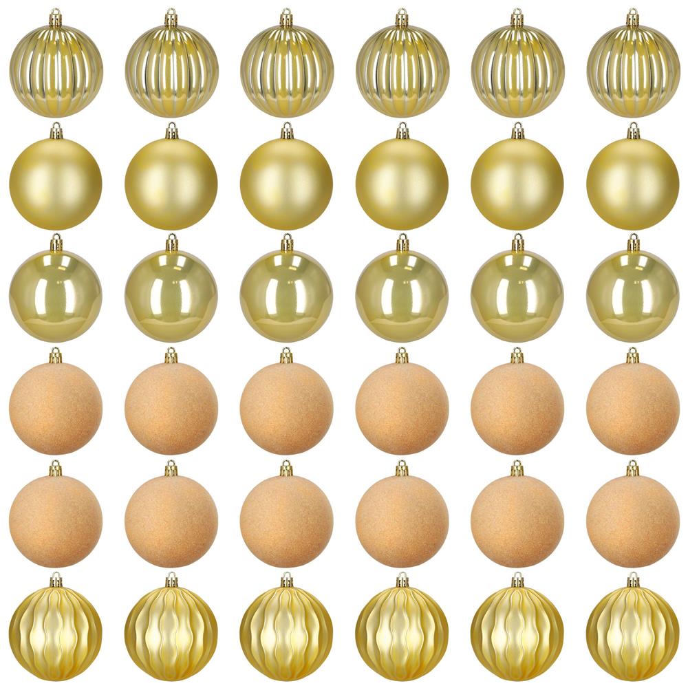 Set globuri decorative, 36 bucati, plastic, 6.5 cm, auriu si ecru