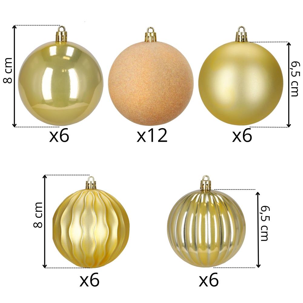 Set globuri decorative, 36 bucati, plastic, 6.5 cm, auriu si ecru
