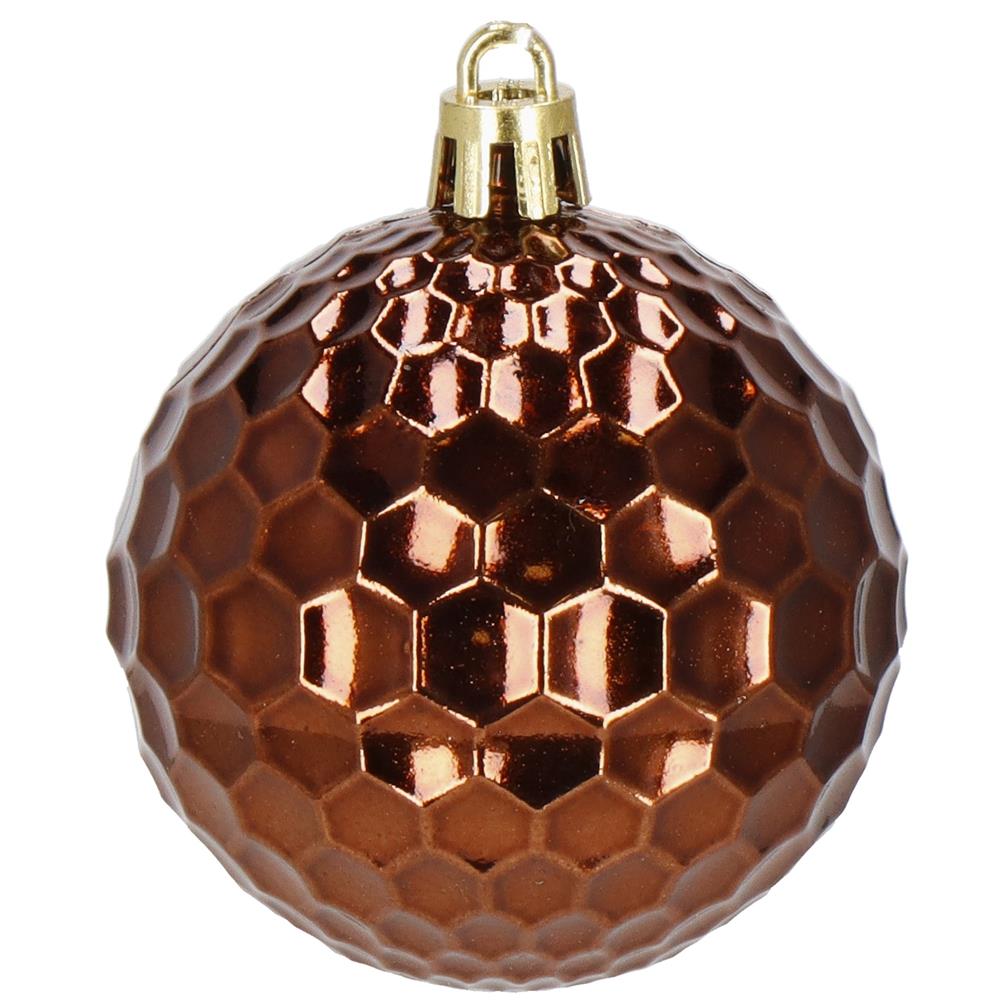 Set globuri brad si varf stea, 101 piese, plastic, 3–7 cm, maro si rose gold