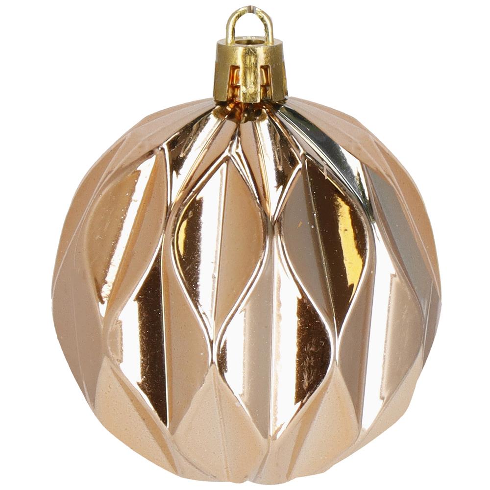 Set globuri brad si varf stea, 101 piese, plastic, 3–7 cm, maro si rose gold