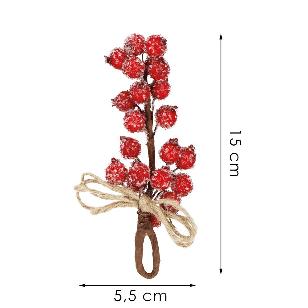 Ramura decorativa cu boabe de merisoare artificiale si snur din iuta, 15x5,5 cm, rosu