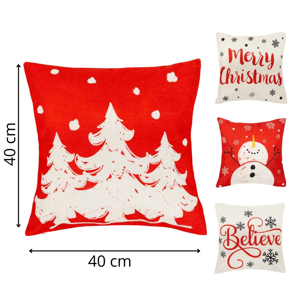 Set 4 fete de perna decorative, 40x40 cm, motive de Craciun, rosu alb