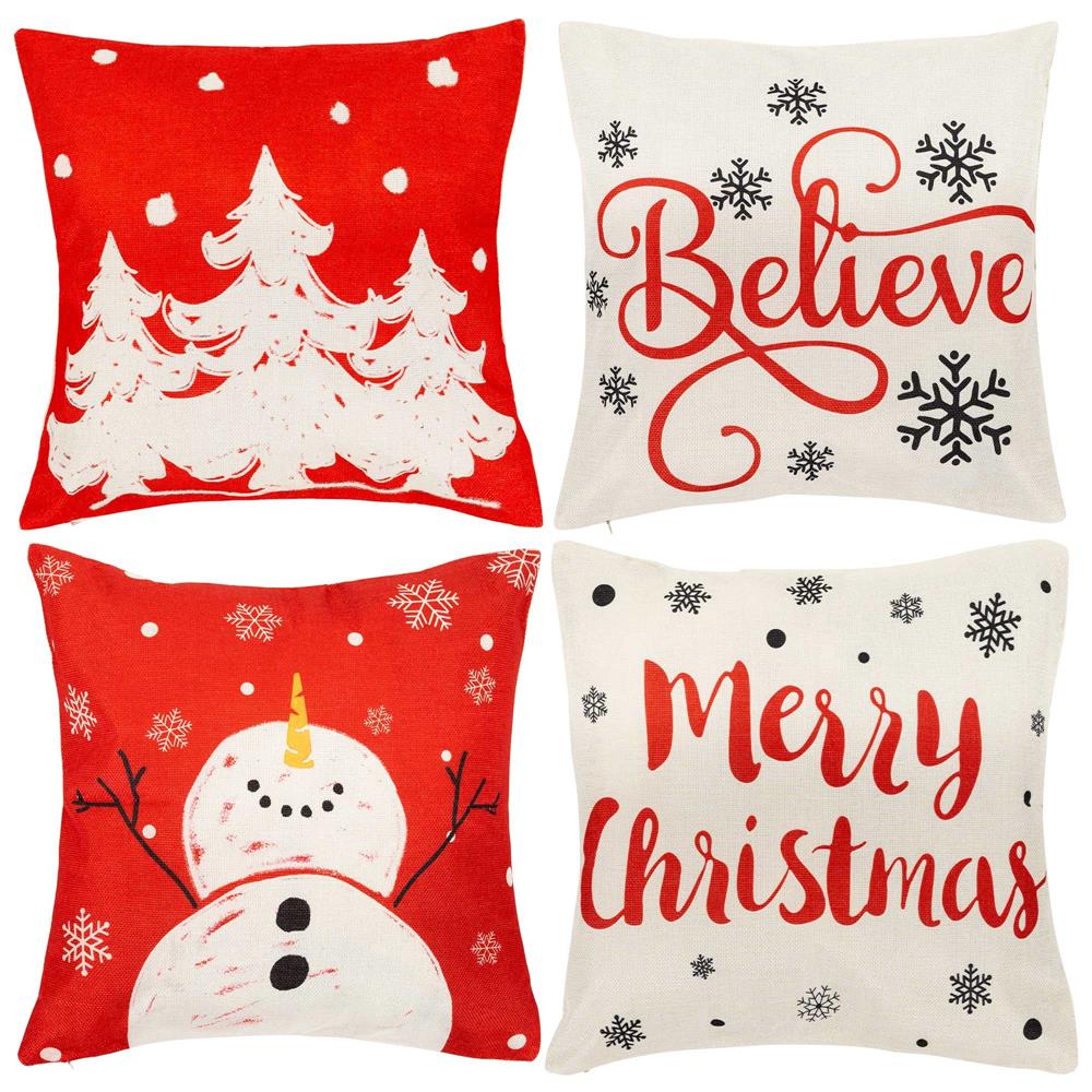 Set 4 fete de perna decorative, 40x40 cm, motive de Craciun, rosu alb