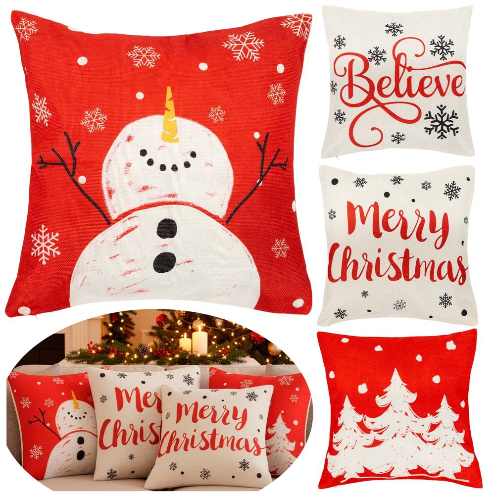 Set 4 fete de perna decorative, 40x40 cm, motive de Craciun, rosu alb