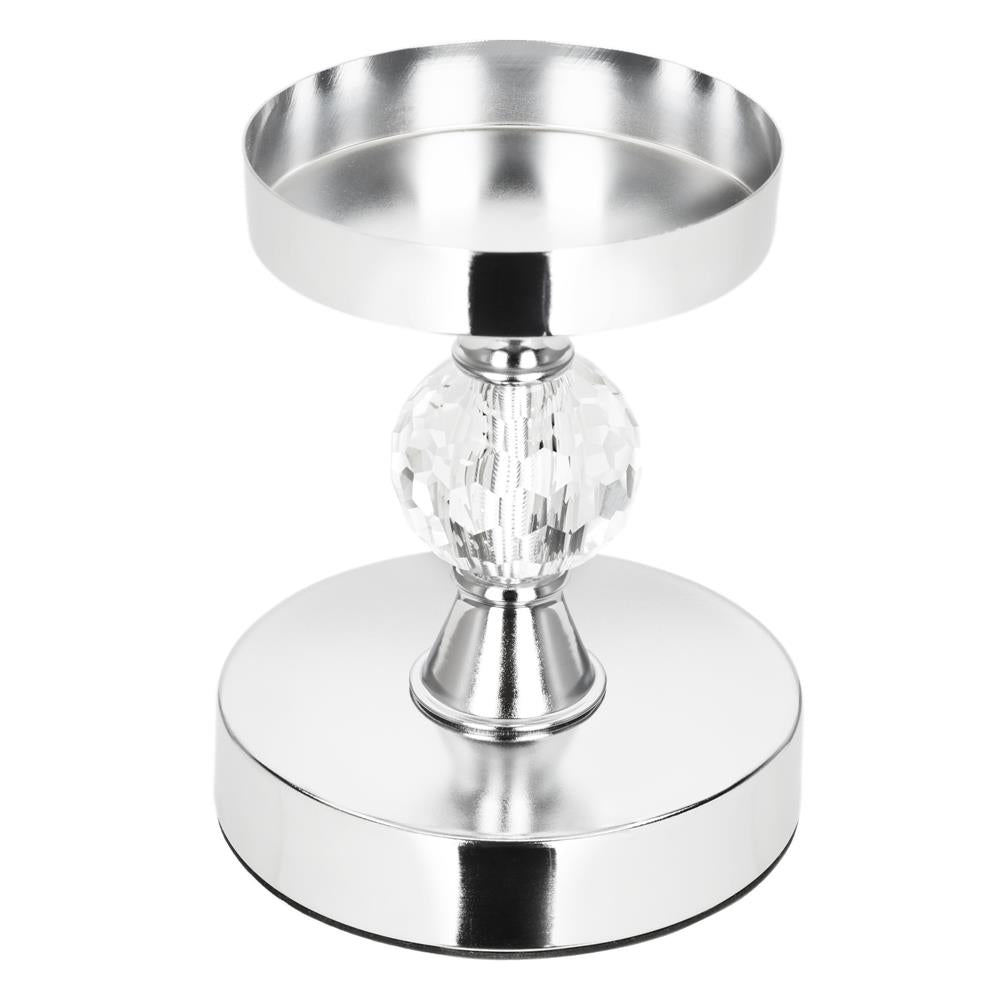 Set 3 sfesnice metalice cu glob cristal si abajur sticla, 28-41 cm, argintiu