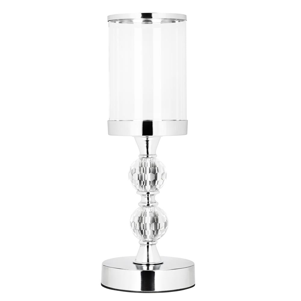 Set 3 sfesnice metalice cu glob cristal si abajur sticla, 28-41 cm, argintiu