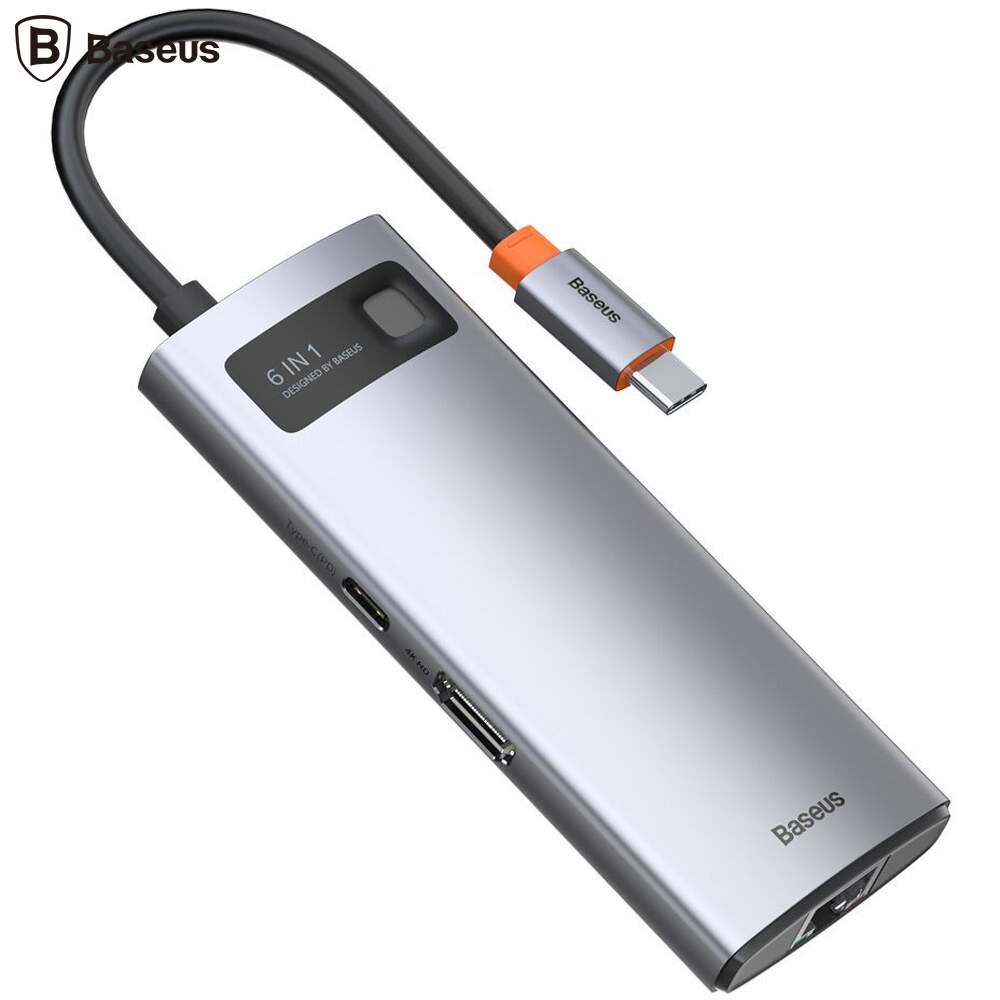 DOCKING Station Baseus Metal Gleam,conec PC USB-C, USB 3.0x3, RJ-45 Gigabit LANx1, USB-Cx1 PD 100W 5V/9V/14.5V/20V 5A (Max.), HDMIx1/4K/30Hz,gri "CAHUB-CW0G" - 6953156204645