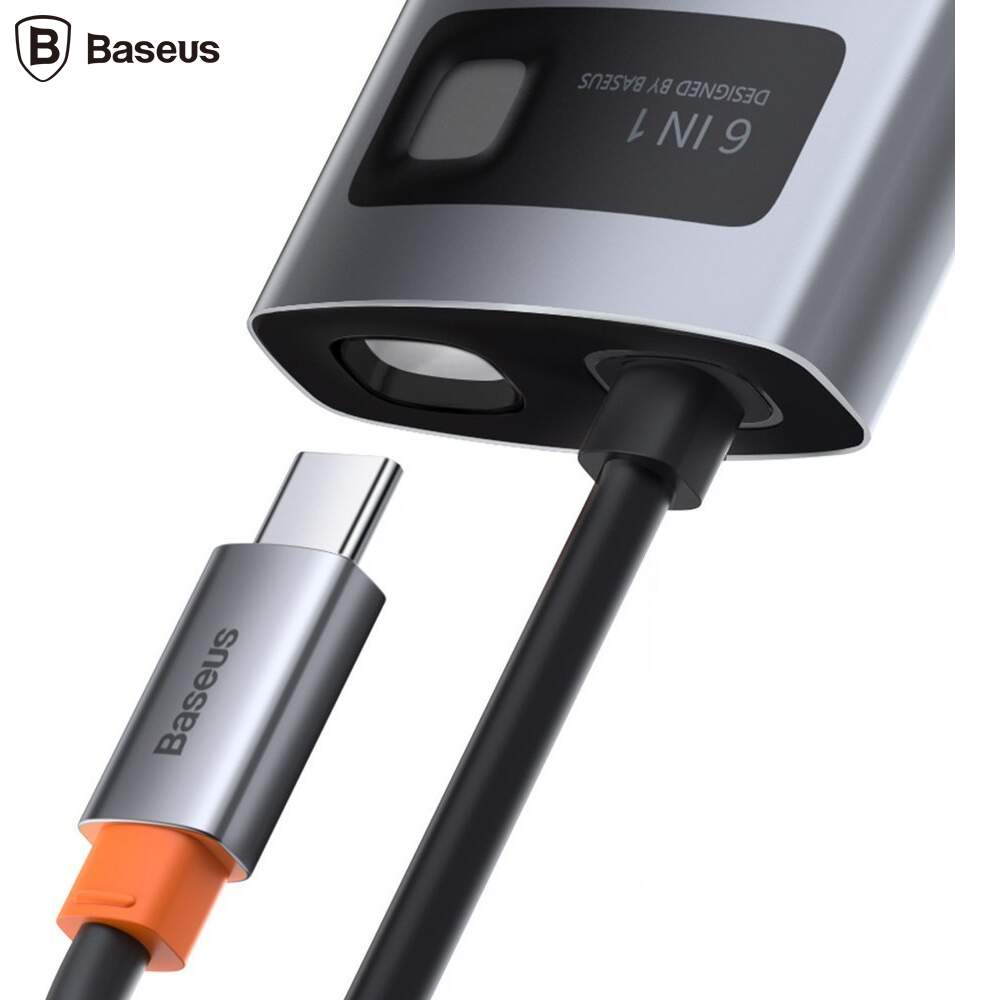 DOCKING Station Baseus Metal Gleam,conec PC USB-C, USB 3.0x3, RJ-45 Gigabit LANx1, USB-Cx1 PD 100W 5V/9V/14.5V/20V 5A (Max.), HDMIx1/4K/30Hz,gri "CAHUB-CW0G" - 6953156204645