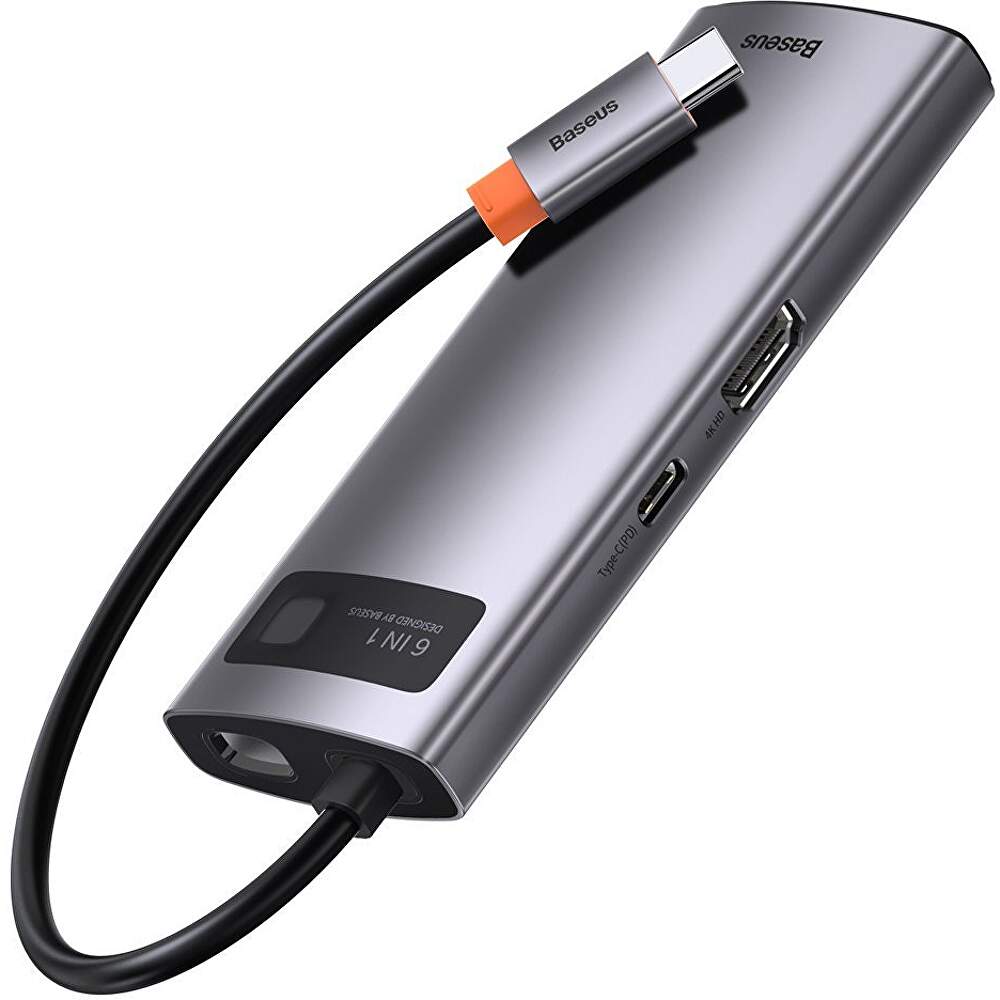 DOCKING Station Baseus Metal Gleam,conec PC USB-C, USB 3.0x3, RJ-45 Gigabit LANx1, USB-Cx1 PD 100W 5V/9V/14.5V/20V 5A (Max.), HDMIx1/4K/30Hz,gri "CAHUB-CW0G" - 6953156204645