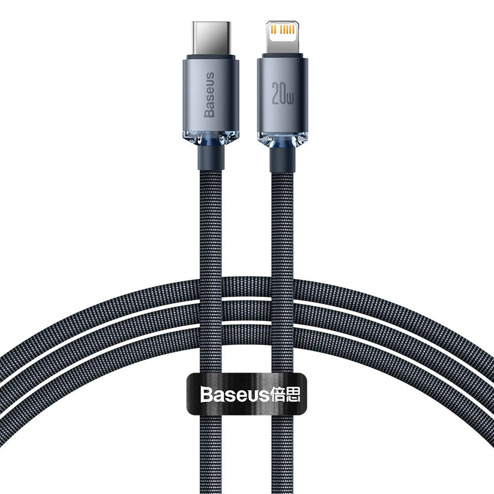 Cablu alimentare si date Baseus Crystal Shine, Fast Charging Data Cable pt. smartphone, USB Type-C la Lightning Iphone PD 20W, 1.2m, negru 