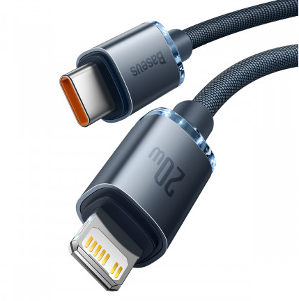 CABLU alimentare si date Baseus Crystal Shine, Fast Charging Data Cable pt. smartphone, Type-C la Lightning Iphone 20W, 2m, braided, negru "CAJY000301" - 6932172602772