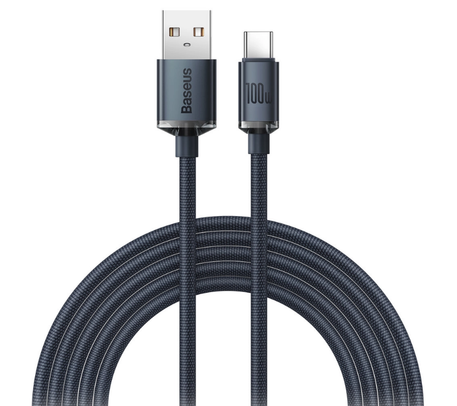 CABLU alimentare si date Baseus Crystal Shine, Fast Charging Data Cable pt. smartphone, USB la USB Type-C 100W, 2m, braided, negru "CAJY000501" - 6932172602833