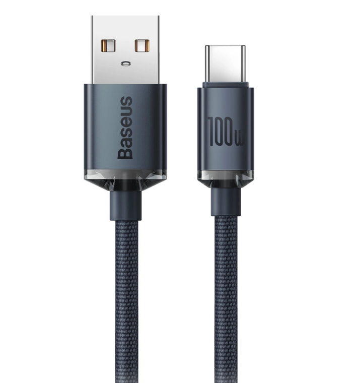 CABLU alimentare si date Baseus Crystal Shine, Fast Charging Data Cable pt. smartphone, USB la USB Type-C 100W, 2m, braided, negru "CAJY000501" - 6932172602833