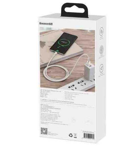CABLU alimentare si date Baseus Cafule Series, Fast Charging Data Cable pt. smartphone, USB la USB Type-C 66W, braided, 1m, alb "CAKF000102" - 6953156209763
