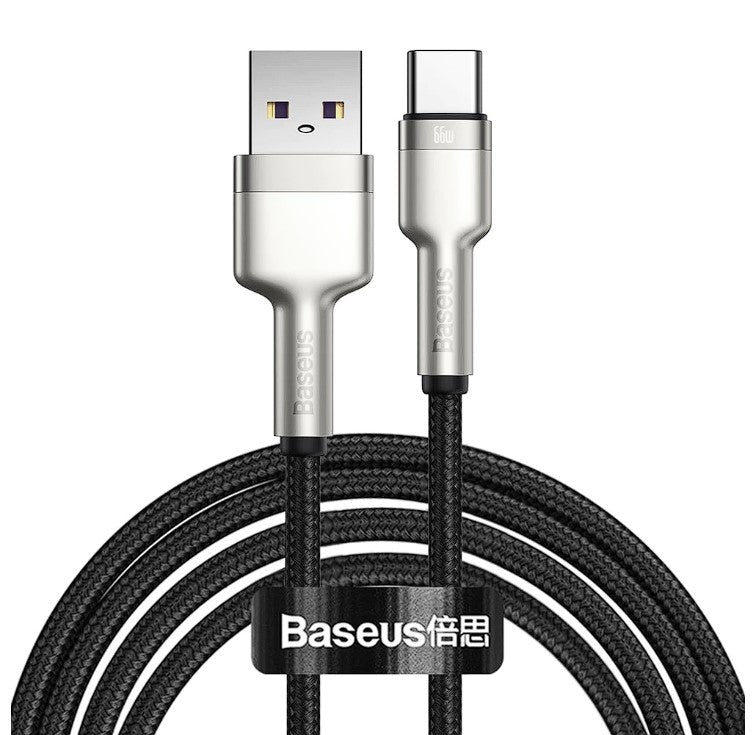 CABLU alimentare si date Baseus Cafule Metal, Fast Charging Data Cable pt. smartphone, USB la USB Type-C 66W, 2m, negru "CAKF000201" - 6953156209770