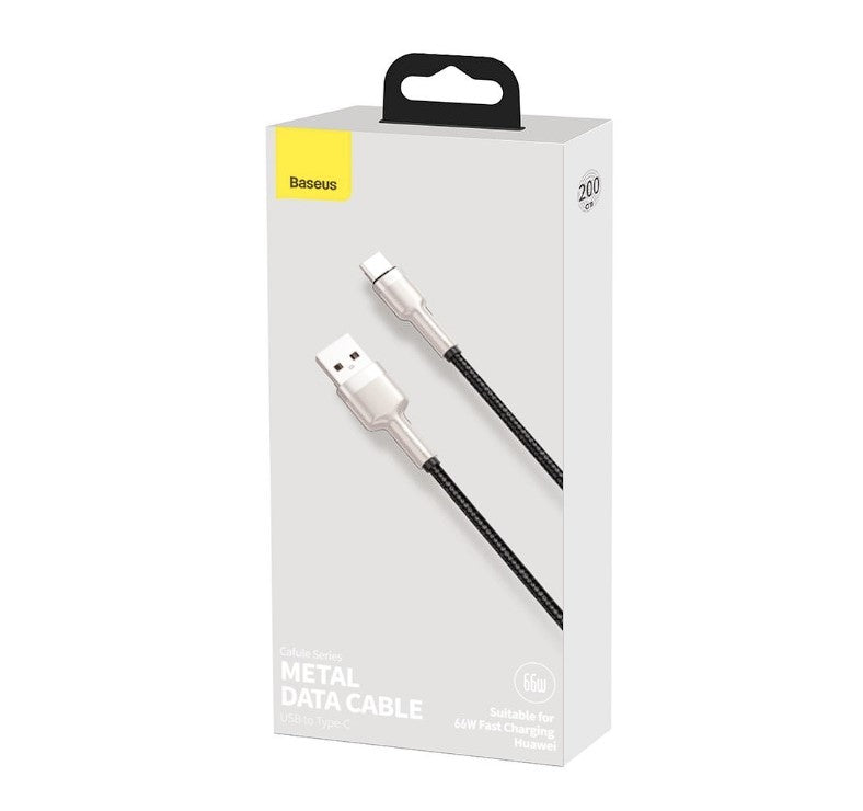 CABLU alimentare si date Baseus Cafule Metal, Fast Charging Data Cable pt. smartphone, USB la USB Type-C 66W, 2m, negru "CAKF000201" - 6953156209770