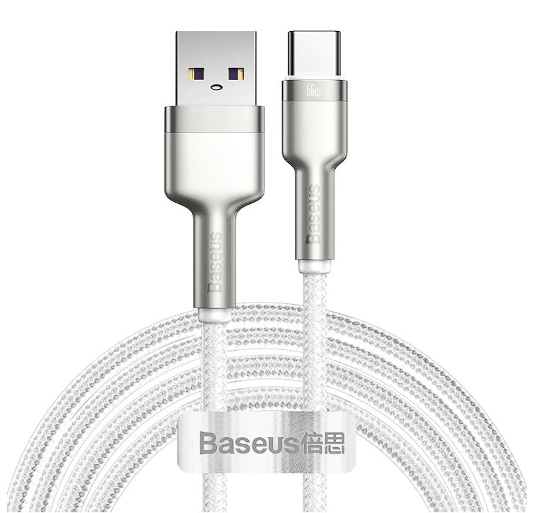 Cablu alimentare si date Baseus Cafule Metal, Fast Charging Data Cable pt. smartphone, USB la USB Type-C 66W, 2m, alb 