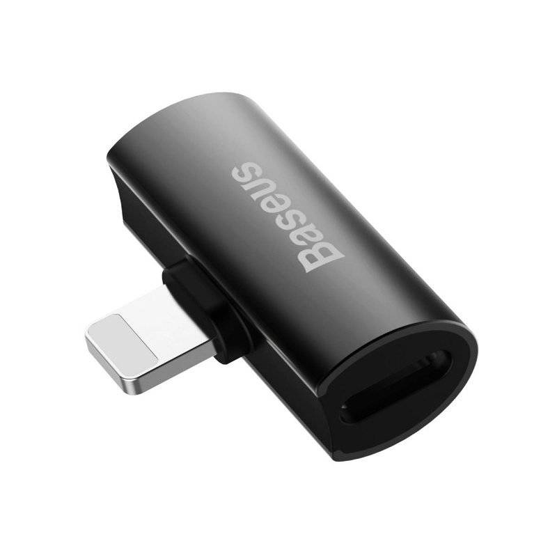 Adaptor Incarcare si audio Baseus, 1 x Ligthning (T) la 2 x Lightning (M), negru 