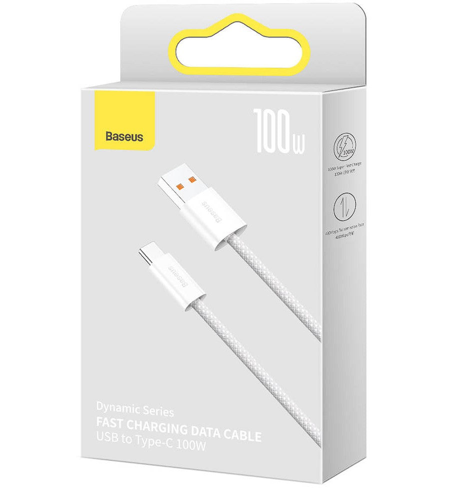 CABLU alimentare si date Baseus Dynamic, Fast Charging Data Cable pt. smartphone, USB la USB Type-C 100W, brodat, 2m, alb "CALD000702" - 6932172607463