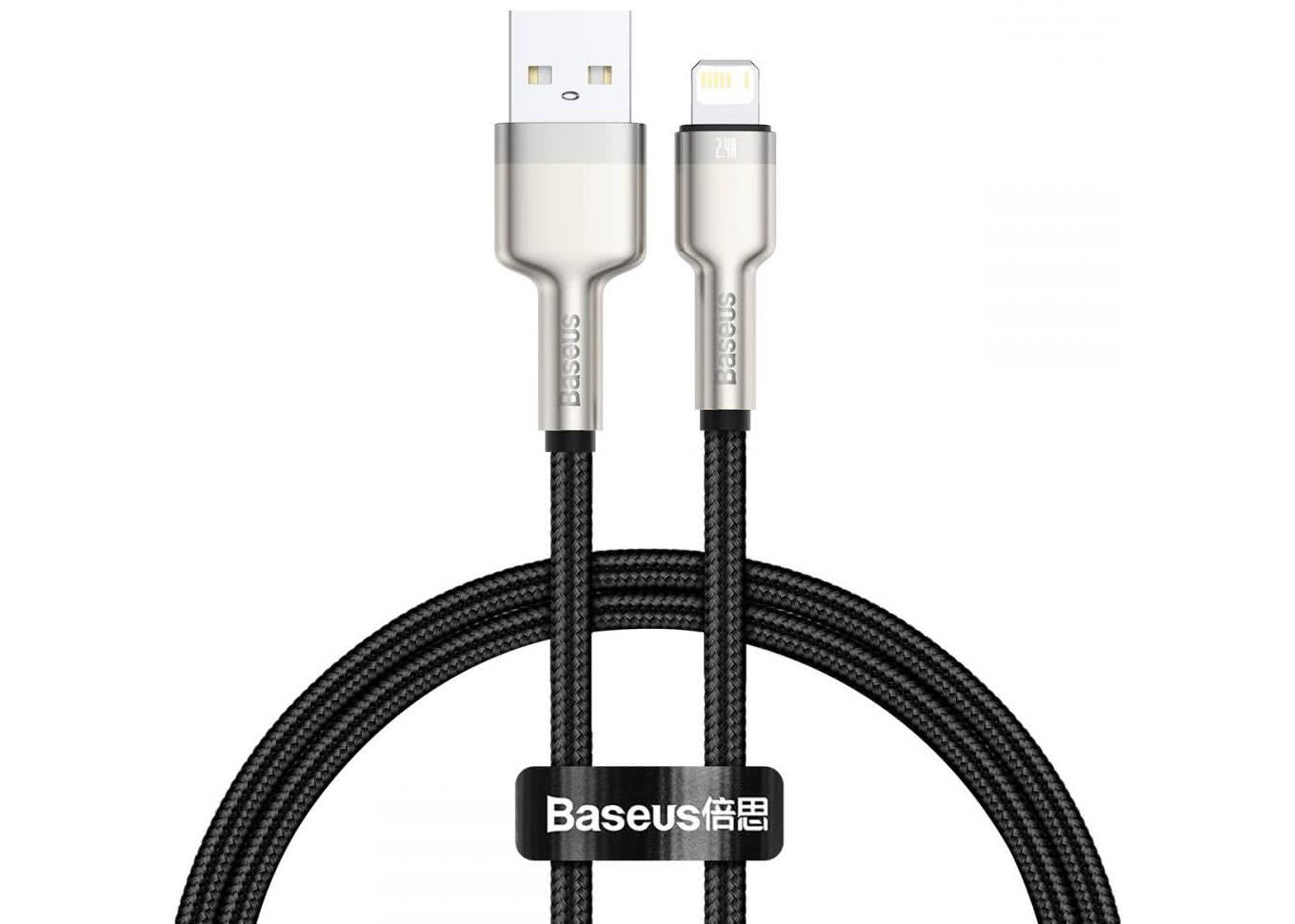 CABLU alimentare si date Baseus Cafule Metal, Fast Charging Data Cable pt. smartphone, USB la Lightning Iphone 2.4A, braided, 0.25m, negru "CALJK-01" - 6953156202238