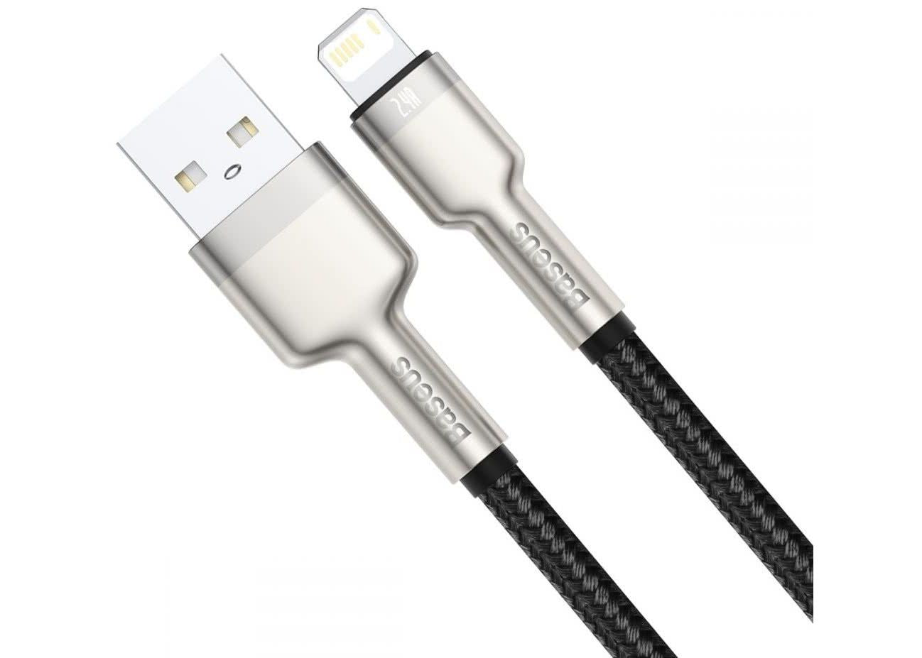 CABLU alimentare si date Baseus Cafule Metal, Fast Charging Data Cable pt. smartphone, USB la Lightning Iphone 2.4A, braided, 0.25m, negru "CALJK-01" - 6953156202238